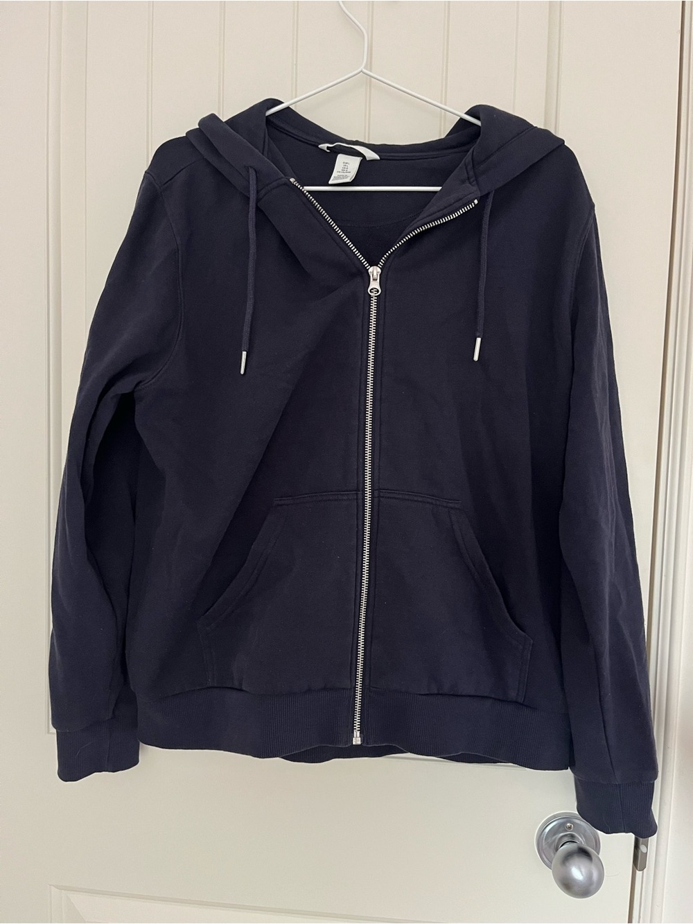 H&M kids L navy blue zip up drawstring hoodie sweater